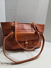 ISADORA ORANGE PEBBLED GENUINE ITALIAN LEATHER Large Shoulder/ Tote Bag- ** NWOT