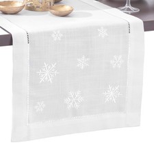 Snowflake Embroidered White Christmas Table Runner - Ideal for Christmas Deco...