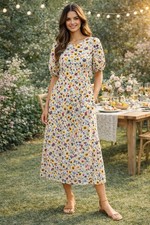 Old Navy Garden Floral Puff Sleeve Midi Dress Cottagecore Prairie Boho S Modest