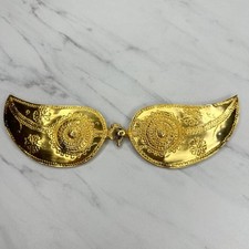Vintage Gold Tone Two Piece Interlocking Belt Buckle Embossed Medallion Crescent