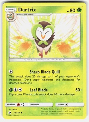 Dartrix 10/149 Uncommon SM Base Set Pokemon Near Mint