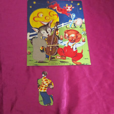 Vintage Tray Puzzle Nursery Rhymes Hey Diddle Diddle Made in USA Cardboard