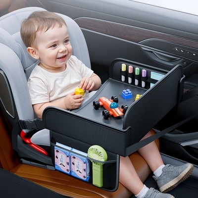 Kids Travel Tray Leather Waterproof Lap Desk Storage Toddler Road Trip Essential