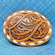 Western Floral Scroll Leather Belt Buckle Cowboy Cowgirl Vtg Justin   .TWY307