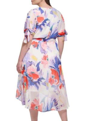 dkny floral chiffon dress NWT DKNY (16) Floral Chiffon Knee Length Dress Purple Ruffle Trim