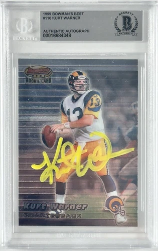 KURT WARNER SIGNED 1999 BOWMANS BEST ROOKIE RC ST. LOUIS RAMS BECKETT SLABBED
