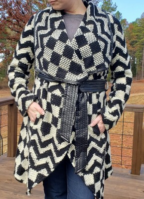 Black \u0026 White Oasis Belted Cardigan 