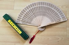 Carved Fragrant Wooden Folding Hand Fan x 10 counts