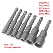 65mm Length Magnetic Hex Nut Driver Socket Set Impact Drill Bit Set 1/4" Shank