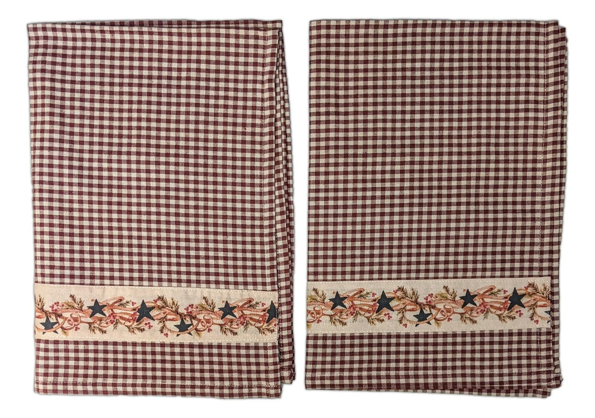 Farmhouse Kitchen Towels Antique Burgundy & Natural Tan, Striped