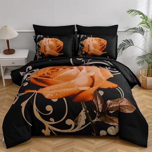 Floral Comforter Set Queen 7 Piece Bed in a Bag Rose Queen(90