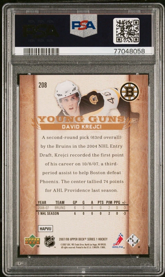 2007 David Krejci Young Guns PSA 9 - Image 2 of 2