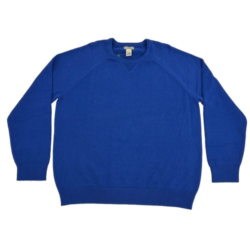 LL Bean Sweater Mens XL Blue Pima Cotton Tight Knit Ribbed Raglan