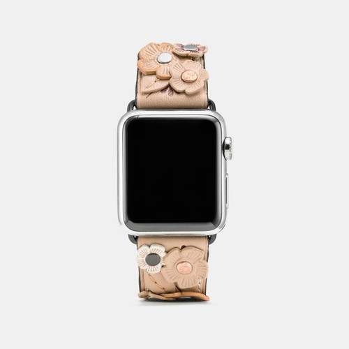 Coach Tea Rose Leather Apple Watch Band 