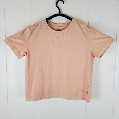 Quiksilver Shirt Womens Large Orange Embroidered Logo Crew Neck Short Sleeve