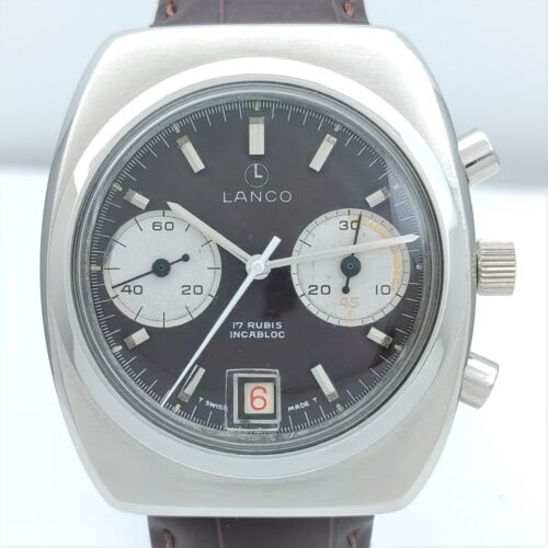 LANCO Chronograph Hand Wind Date Cal.7734 Swiss Men's Steel Vintage Watch - Picture 1 of 7