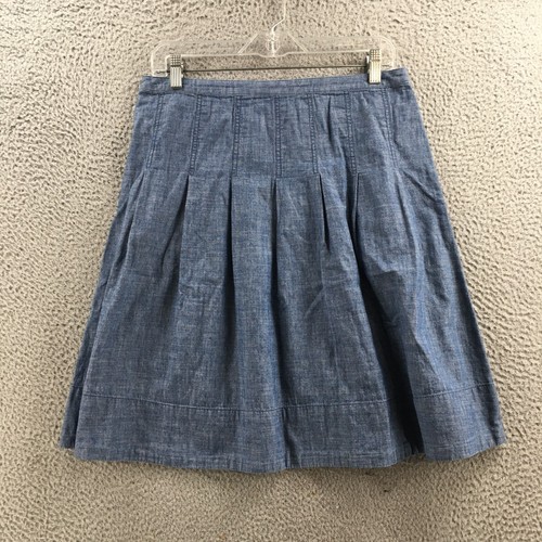 J Crew A line Skirt Womens 8 Blue Cotton Midi Pleated Button Casual Comfort - Picture 8 of 12