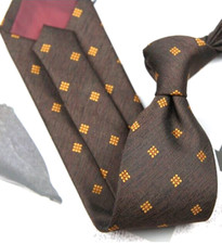 New Classic Polka Dot Brown Yellow JACQUARD WOVEN 100 Silk Men's Necktie Tie