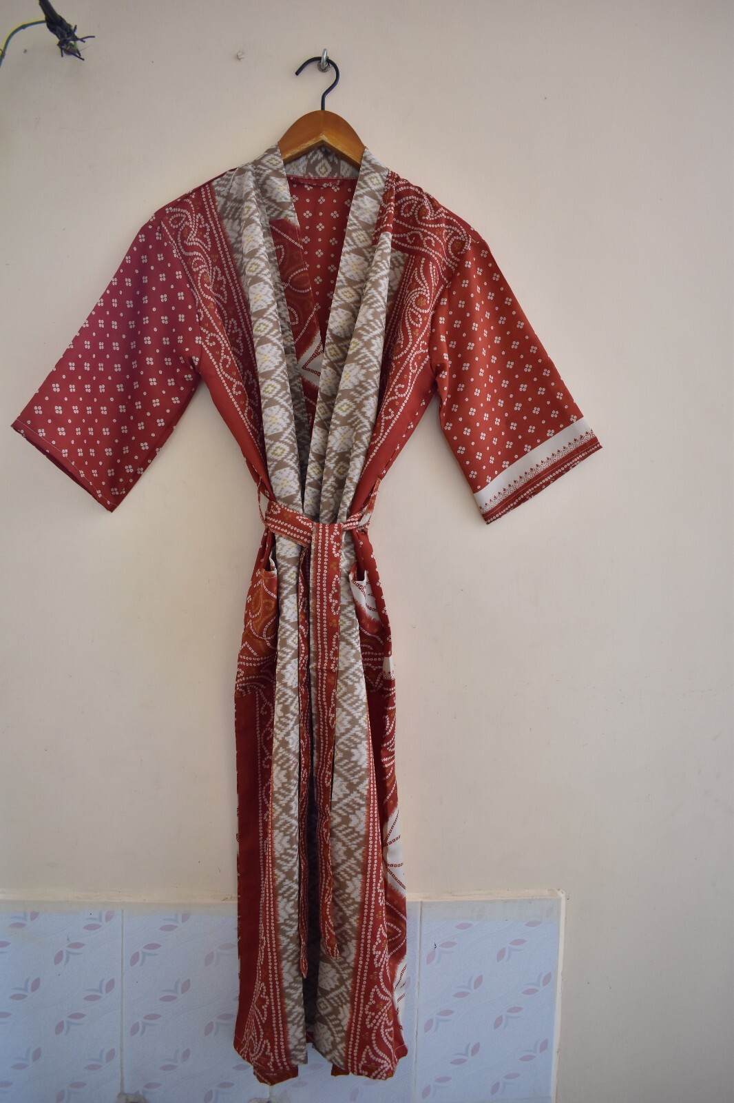 Bikini Cover Up Summer House Recycled Woman's Clothing Sari Silk Kimono BS-1008-image