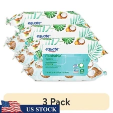 Hypoallergenic Coconut Flushable Wet Wipes 96 Count 3 Pack Aloe Vitamin E White