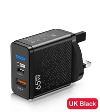 65W PD Plug 2 Port USB-C Type C Wall Charger Adapter UK Plug For Mobile Phones