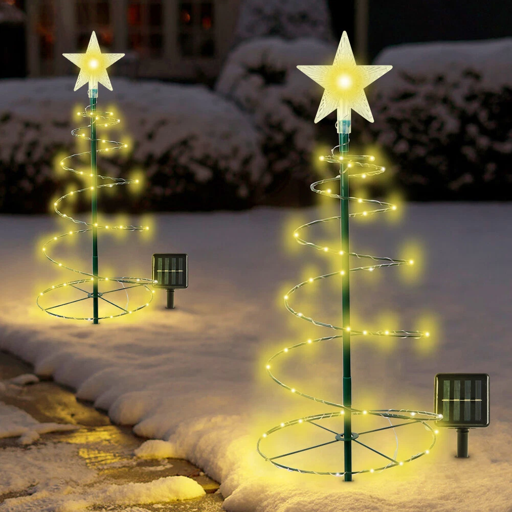 Christmas Solar LED Lighted Tree 70 Lights Spiral Frame Glow in-the-dark  Star