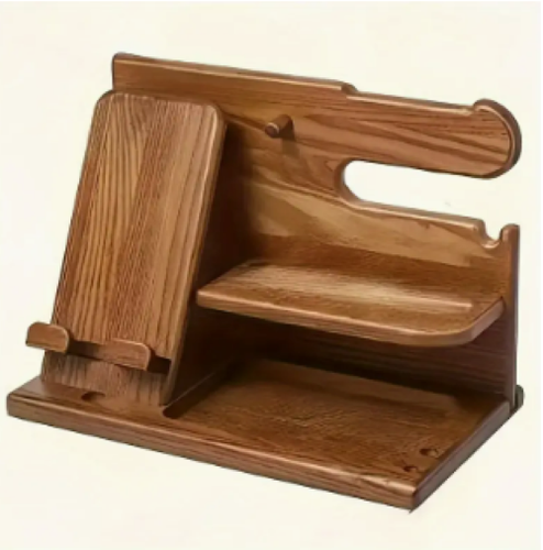 Organisateur de station d'accueil en bois - pour téléphones, portefeuilles, clés et sanitaire - Photo 2 sur 8