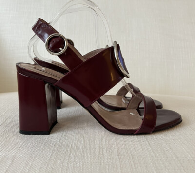 Uterque Dark Red Maroon Buckle Leather Sandals Size 41 NEW Gently Worn  UK