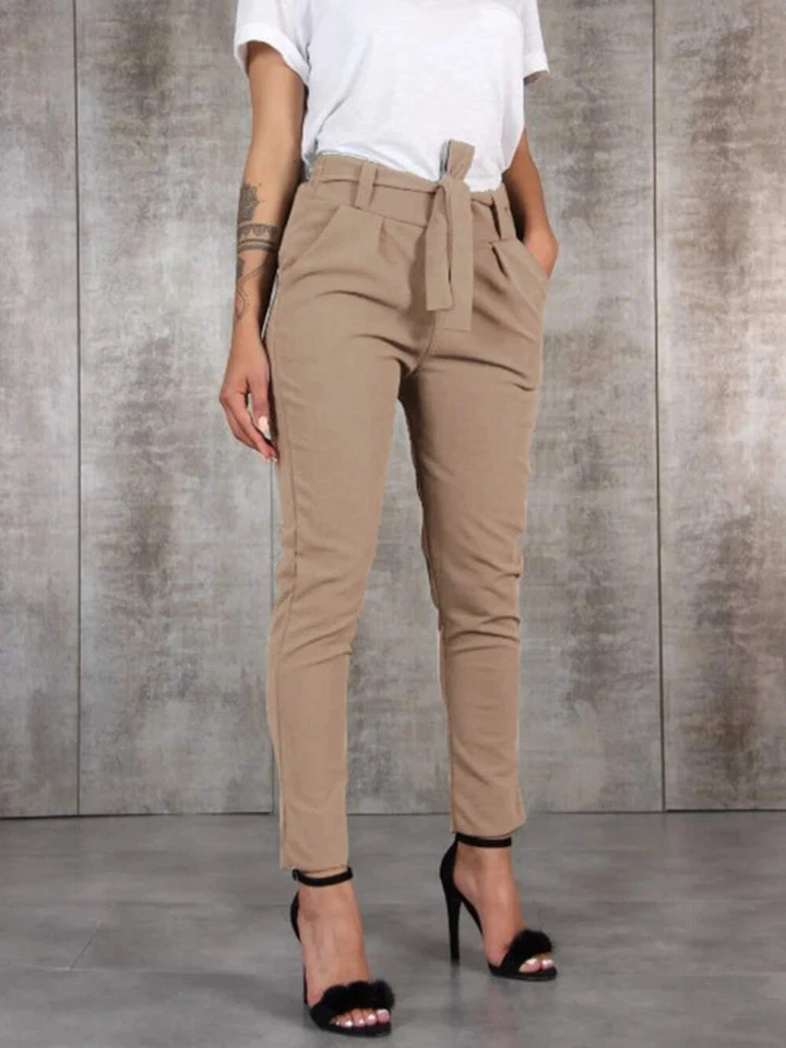 Pantalones finos ajustados informales para mujer cintura alta negros caqui verdes pantalones mujer pantalón Foto 4 de 4