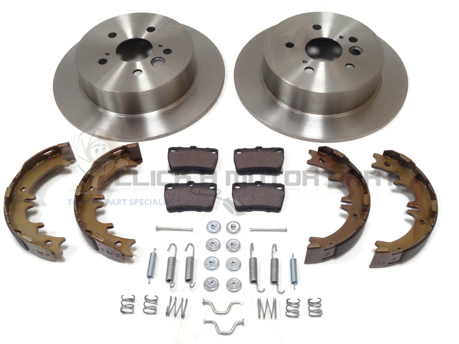 REAR 2 BRAKE DISCS & PADS HANDBRAKE SHOES & FITTING KIT FOR TOYOTA RAV