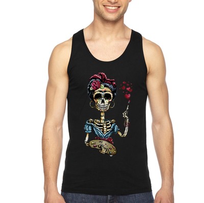 XtraFly Apparel Men's Frida Kahlo Skeleton Paint Sugar Skull Day Dead Tanktop