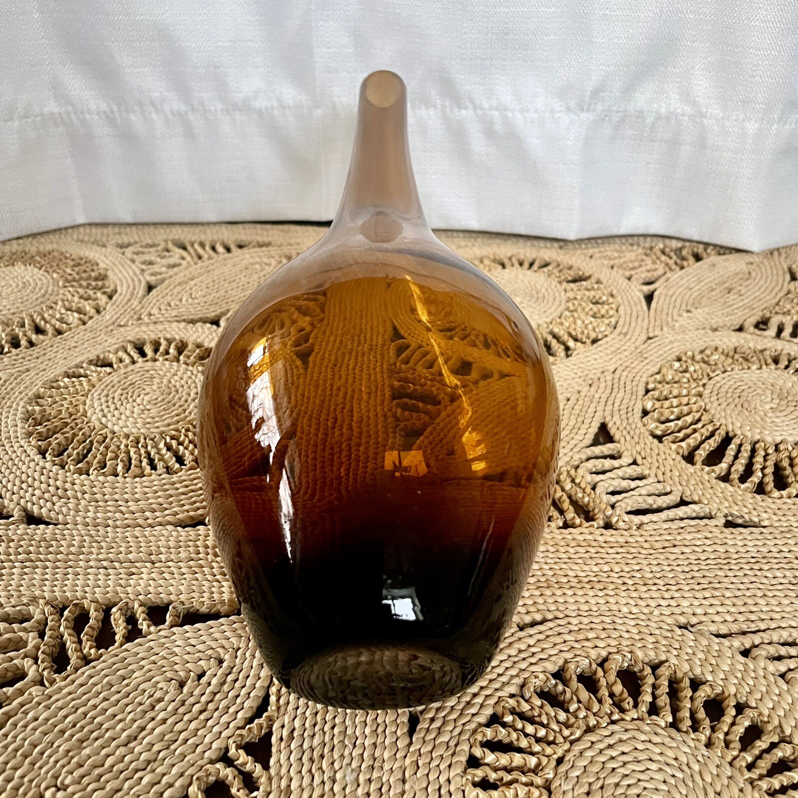 IKEA Salong Vase Amber Handmade MCM Modernist Style Blown Glass 12 inch