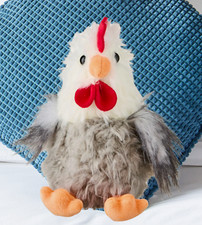 Peluche de pollo peludo gris y blanco de Pascua realista mullido gallina de granja juguete suave