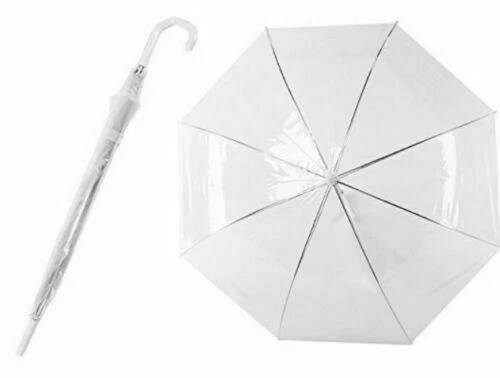 2x Ombrello sposa trasparente maniglia bianca bianco automatico umbrella pioggia - Immagine 3 di 4