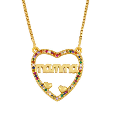 PRECIOSA CADENA Y,COLGANTE PARA MAMÁ ORO LAMINADO CON MICRO PAVÉ DE CRISTAL 
