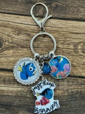 Key Chain Zipper Pull Glass Dome Cabochon Just Keep Swimming Dory Glitter RTS