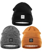 Winter Beanie Hats for Kids 3Pack,Fleece Lined Winter Hats with Smile
