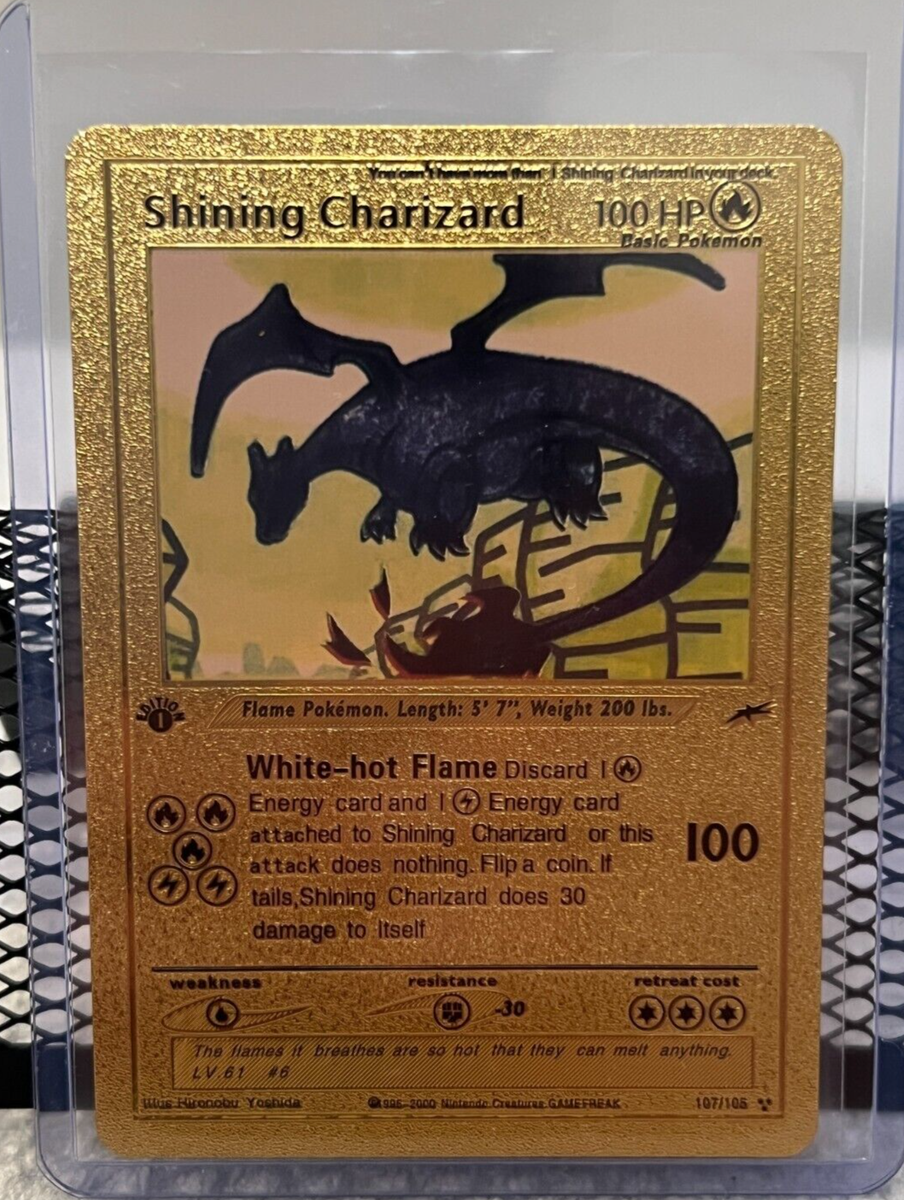 Shining Charizard & Charizard ゴールドカード Shining Charizard Gold Foil *Fan Art* Pokemon Card 107/105 100HP