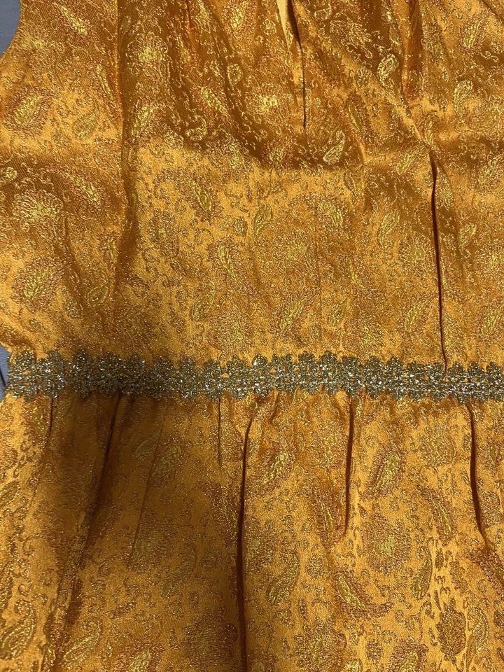 Maxi Vestido Vintage Hecho a Mano de Anfitriona MCM 60s/70 Naranja Metálico Jacquard S/M Foto 2 de 4