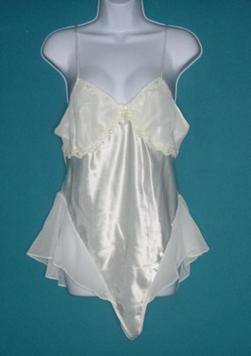 Vtg 90s Seductive Wear by Cinema Etoile Off White Thong Teddy Sz L
