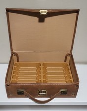 Vintage Faux Leather Cassette Storage Briefcase Holds 12 Cassettes Brown