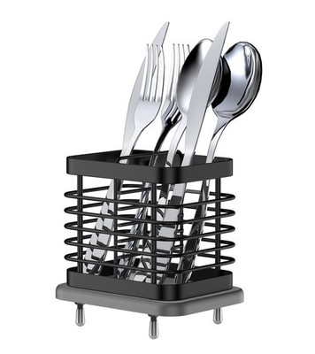 PENGARO 2 Slots Utensil Holder for Kitchen Counter, Small Stainless Black 