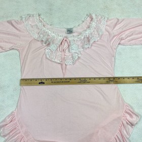 VTG Knit Flicks Lingerie Nightie Large Pink Lace Trim USA 80&rsquo;s Cottage Core