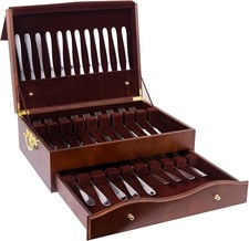 Silverware Storage Box,2 Layers Wooden Silver...