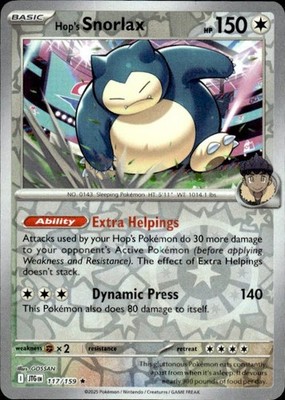 Pokemon Reverse Holo Hop's Snorlax Holo SV09: Journey Together 117
