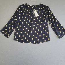 Collective Concepts Blouse Women's Small Pullover Navy Blue with Yellow Owls NEW
