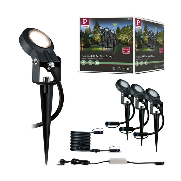 Plug & Shine LED Gartenstrahler Sting Basisset IP67 3000K 3X6,4W 75VA Anthrazit-image