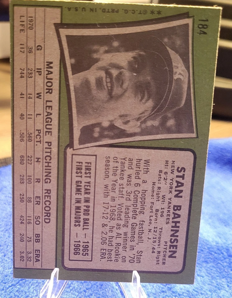 1972 Topps - High # Stan Bahnsen #662 - Image 2 of 2