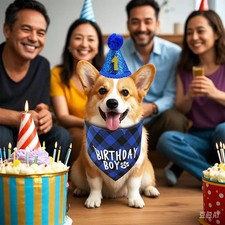 1pcs Dog Birthday Party Supplies Dog Birthday Bandana Hat Bowtie Set with 0-8 Fi