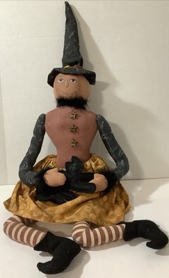 Vintage Halloween Witch 18  Old Woman Sitting Shelf Sitter Decor Collector Large